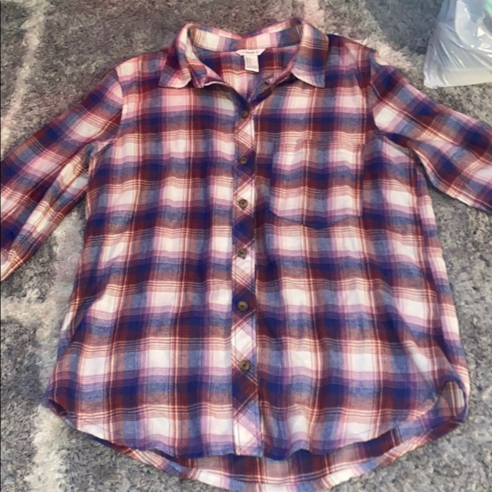 Forever 21 sz small pink/navy plaid button up